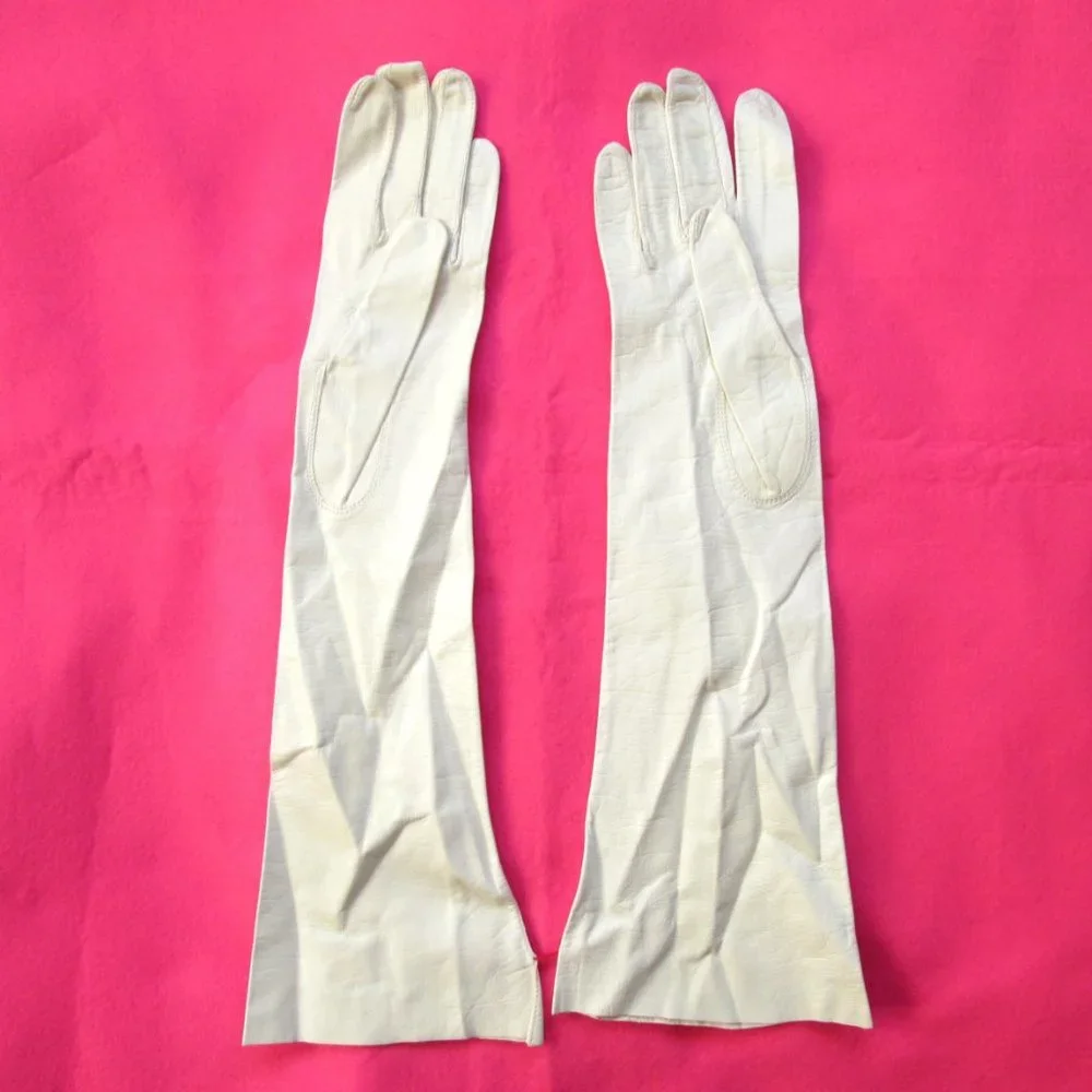 vintage long white leather opera gloves size 6.5 bridal wedding prom nwot NEW
